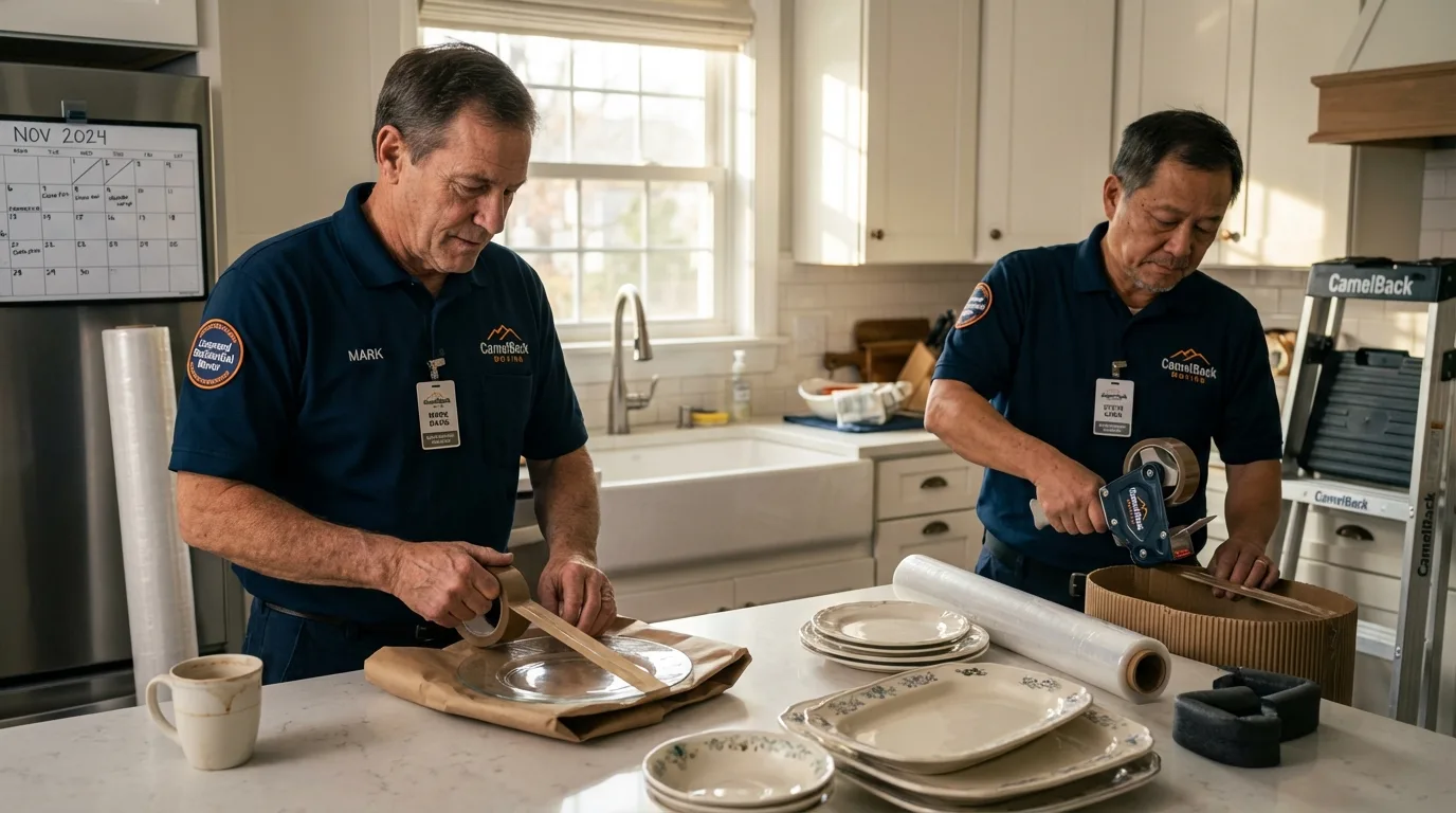 Professional crew packing kitchen dishware in Sibley, IA
