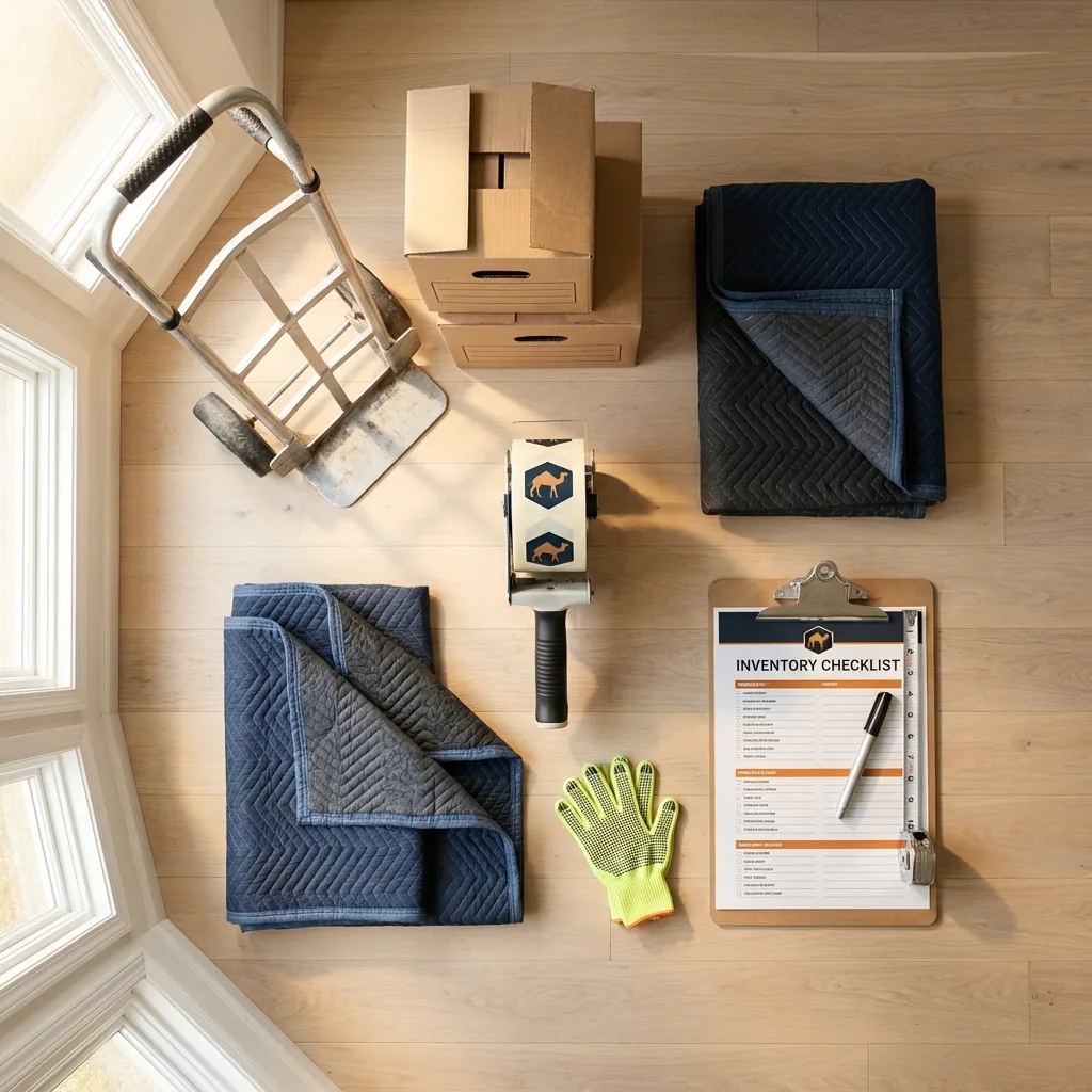 Professional moving supplies and packing materials layout for Sibley residential relocations